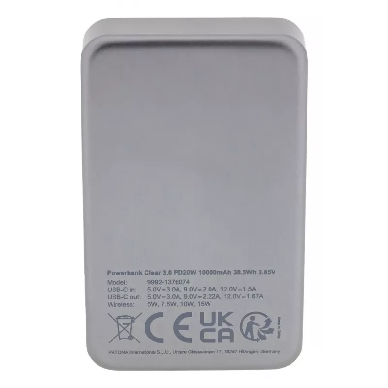 Nešiojamas powerbankas PATONA 9992, 10000 mAh, LiPo 38,5 Wh, USB-C PD 20W, 2 išėjimai, 12V/3A įėjimas/išėjimas, Juodas