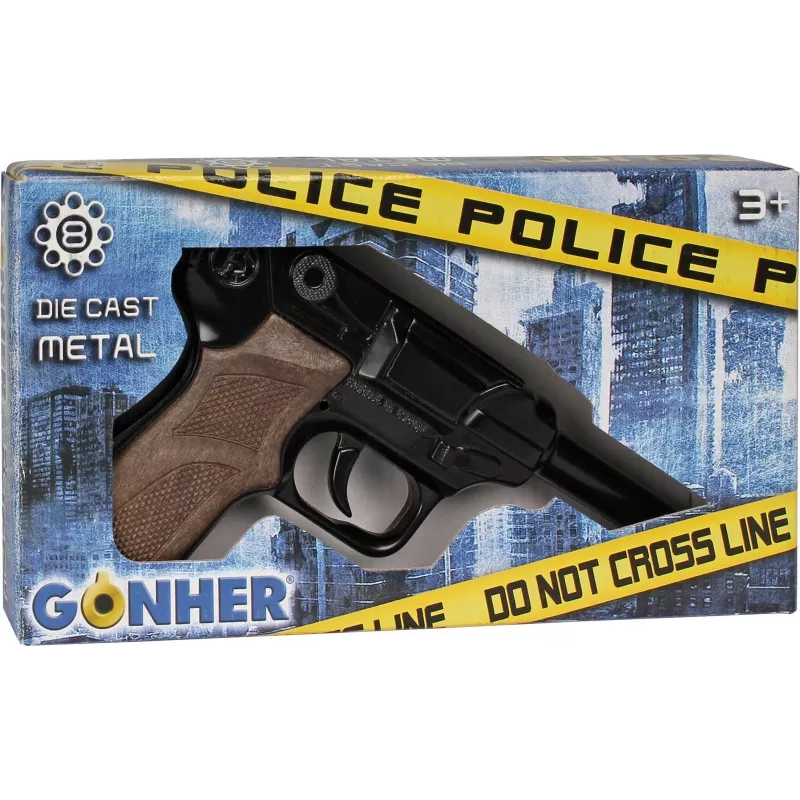 Žaislinis metalinis policijos revolveris Gonher 8 šūviams, modelis 258441