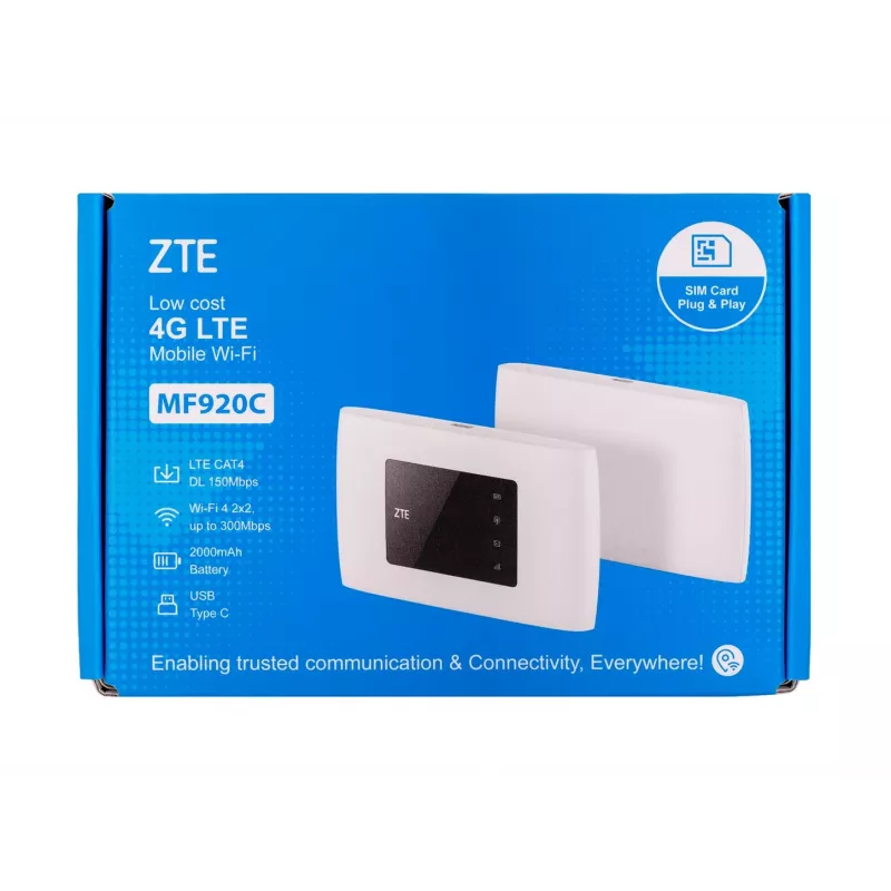 Maršrutizatorius ZTE MF920C – LTE 4G (800/900/1800/2100/2600 MHz), WLAN 150 Mbps, 2000 mAh baterija, baltas
