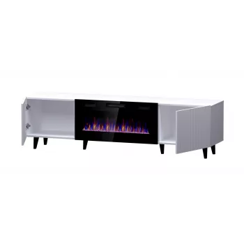Spintelė TV su elektriniu židiniu Cama Meble PAFOS EF 180×42×49 cm, balta matinė