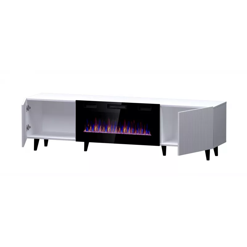 Spintelė TV su elektriniu židiniu Cama Meble PAFOS EF 180×42×49 cm, balta matinė