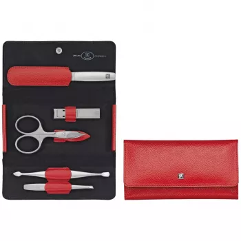 ZWILLING Twinox 97092-002-0 manikiūro kelionių rinkinys, raudonas odinis dėklas, 5 dalys