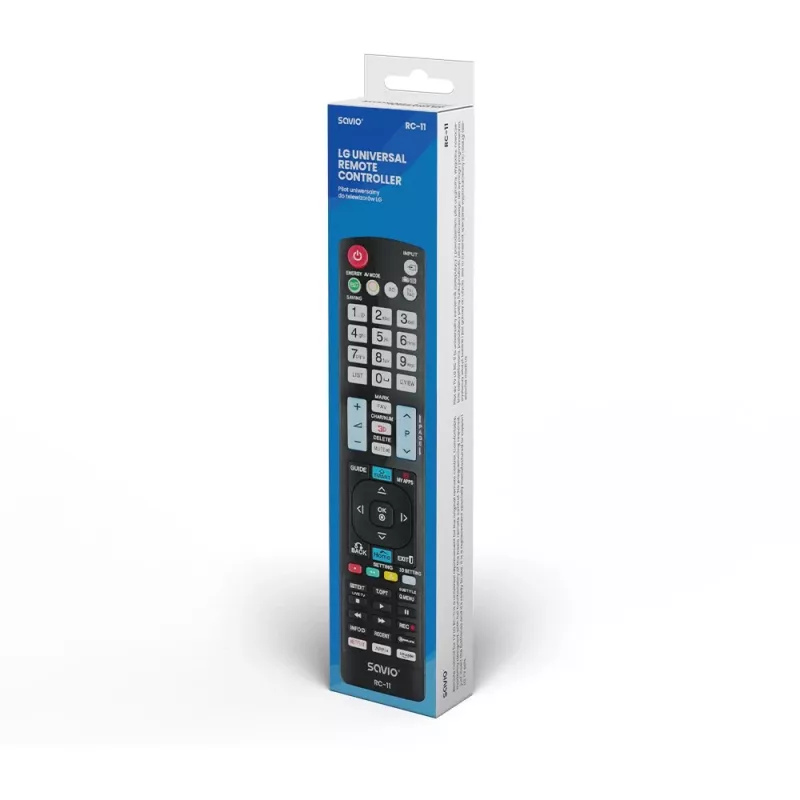 SAVIO RC-11 infraraudonųjų spindulių nuotolinio valdymo pultelis LG televizoriams, juodas, 10 m atstumas, 1 įrenginys