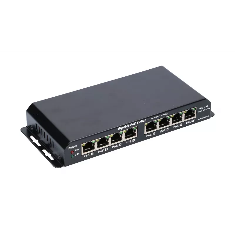 Extralink PoE Switch KRATOS 7x Gigabit PoE, 1x Uplink RJ45, maitinimo adapteris 24V 2.5A, 60W
