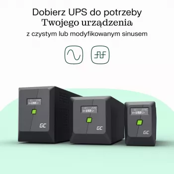 Nepertraukiamo maitinimo šaltinis Green Cell UPSLP480 0,75 kVA (480 W) 4 AC lizdai, 2×12 V 7 Ah VRLA, bokštinis, AVR