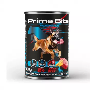 PRIME BITE Monoprotein Jautiena su morkomis - šlapias šunų ėdalas - 400g