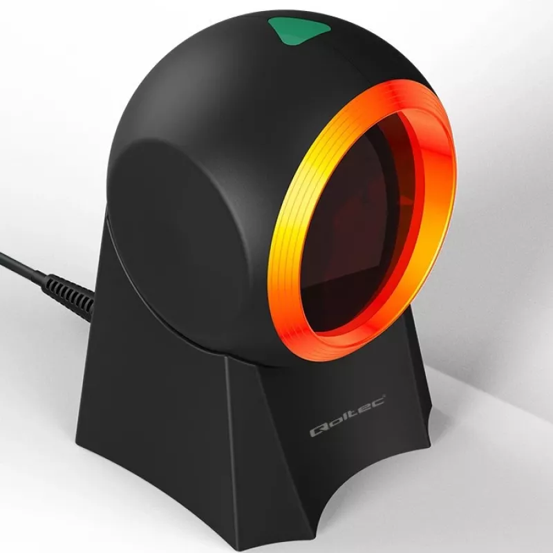 Stalinis brūkšninių kodų skaitytuvas QOLTEC 50857 — 1D/2D, USB, ABS korpusas, juodas, 1,75 m laidas