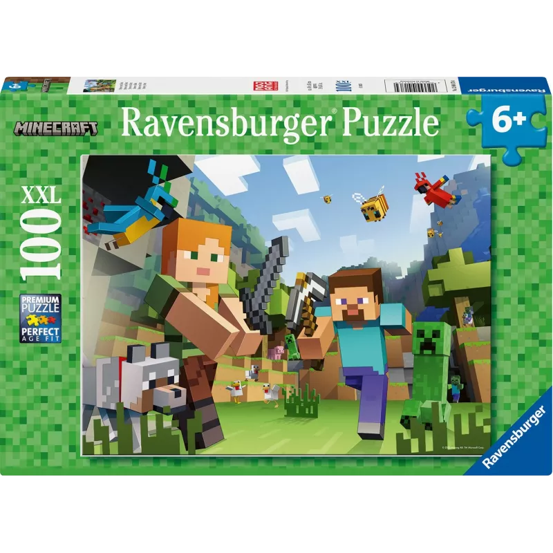 Dėlionė Ravensburger Puzzle XXL 100 detalių Minecraft – dideli gabaliukai vaikams ir gerbėjams
