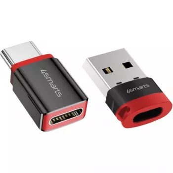USB adapteris 4smarts 541615 — USB Type-A (šeimininkas) į USB Type-C (išėjimas), juodas, tiesus kištukas-lizdas, 2 vnt. pakuotė