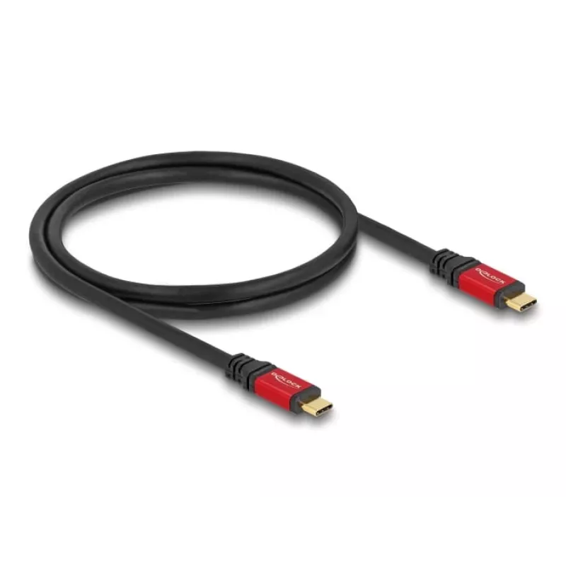 DeLOCK USB-C laidas USB Type-C vyras į vyrą 10 Gbps PD 3.0 100 W 1 m raudonas metalinis