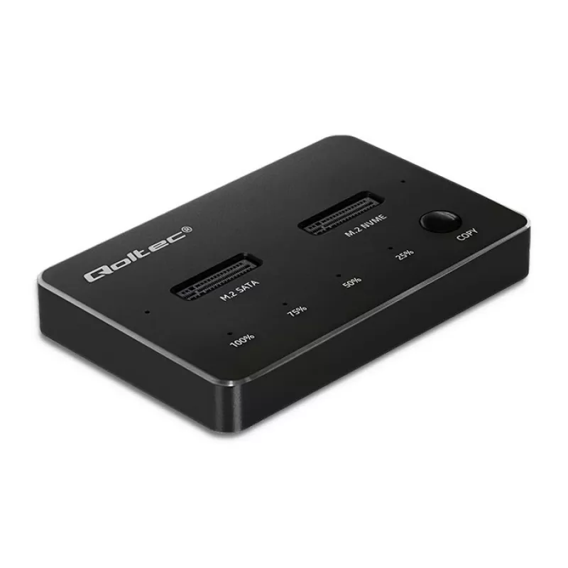 Qoltec 52274 M.2 SSD diskų dėklas | NVMe | SATA | USB-C | DUAL 2 x 2TB
