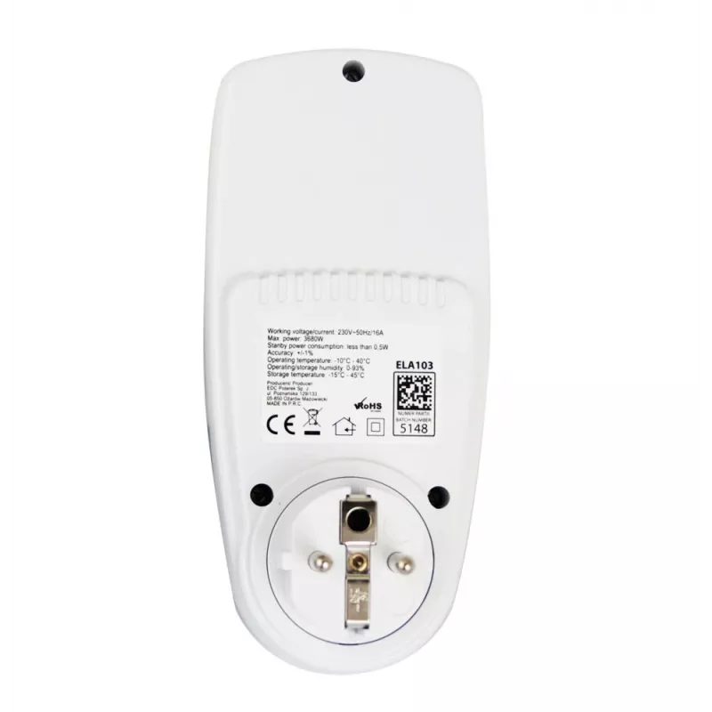 Energijos suvartojimo matuoklis ESPERANZA ELA103 su LCD ekranu – 16 A, 3680 W, 230 V, 50–60 Hz