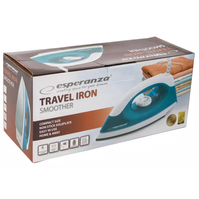 Lygintuvas Esperanza TRAVEL IRON SMOOTHER – 1200 W, nelipnė padas, 1,4 m laidas, temperatūros indikatorius, kelioninis dizainas