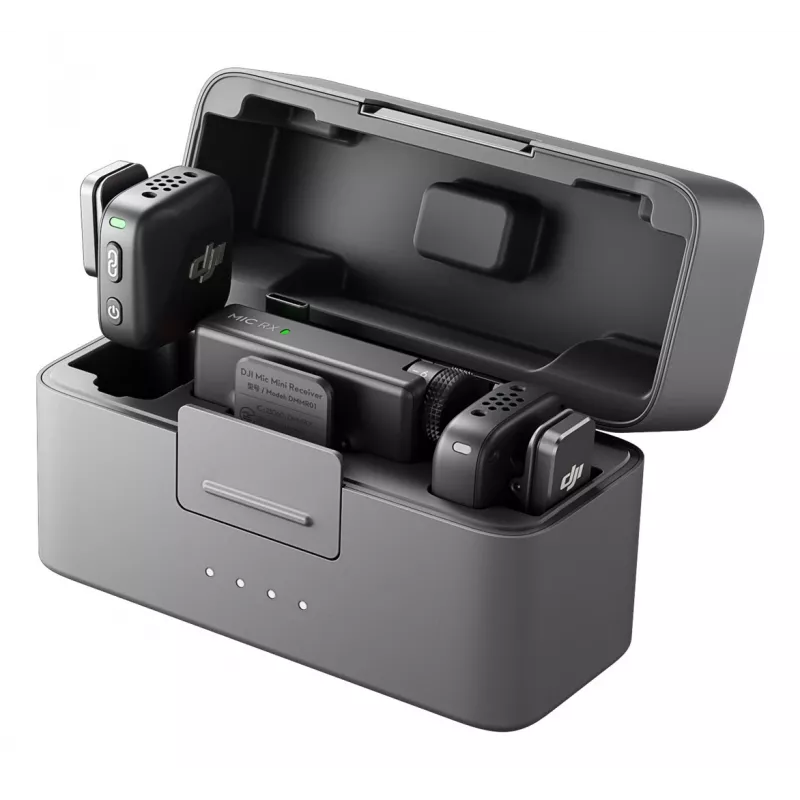 Belaidis mikrofonų rinkinys DJI Mic Mini (2 TX + 1 RX + Įkrovimo dėklas) - Tamsiai pilkas