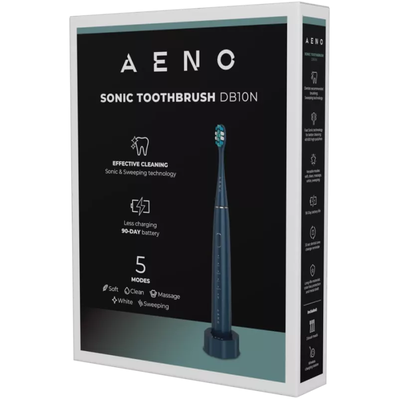 Belaidis dantų šepetėlis AENO, tamsiai mėlynas, 3 šepetėlių galvutės, 1400 mAh