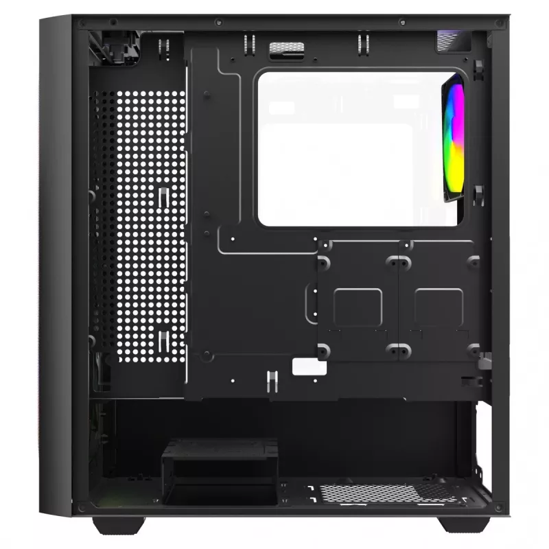PC korpusas SAVIO Noctis Flow RGB — Cube, ATX/Mini-ITX, 3x 120 mm priekiniai ventiliatoriai, grūdintas stiklas, maks. GPU 35 cm