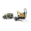 Žaislinis automobilis BRUDER Land Rover Defender su priekaba ir ekskavatoriumi JCB 8010 CTS