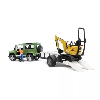 Žaislinis automobilis BRUDER Land Rover Defender su priekaba ir ekskavatoriumi JCB 8010 CTS