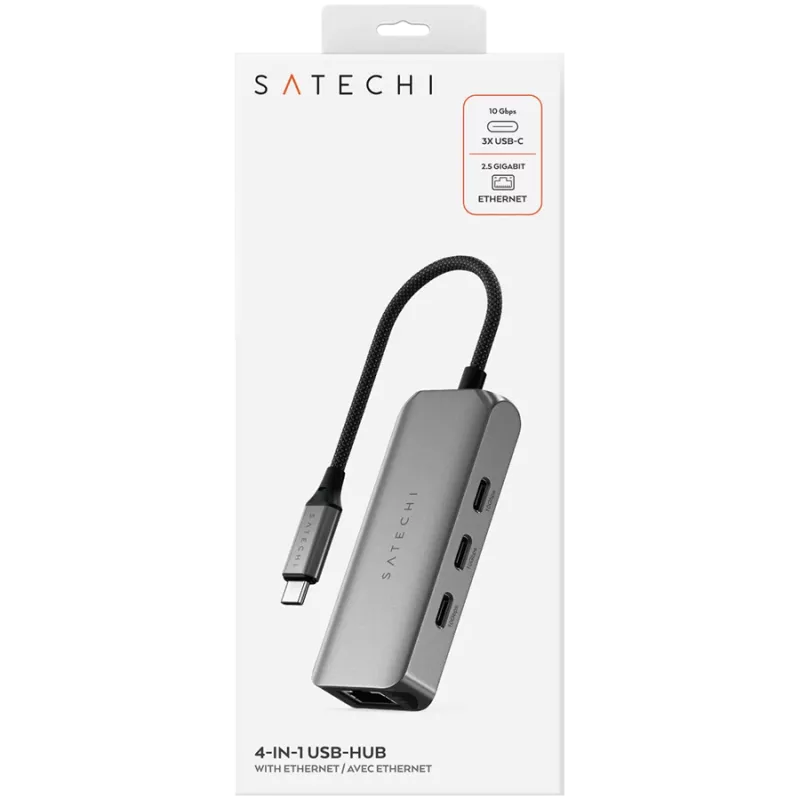 Satechi 4-in-1 USB-C 3.2 Gen2 dokų stotelė ST-H3C25EM Pilka