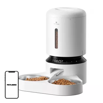 Automatinis ėdalo daviklis šunims ir katėms Aptel Granary su dvigubu dubeniu 5L, baltas