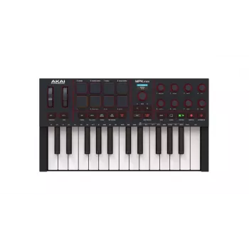 MIDI klaviatūra AKAI MPK MINI 4 juoda – 25 klavišai, 8 padai, 8 reguliatoriai, arpegiatorius, USB-C, MIDI out