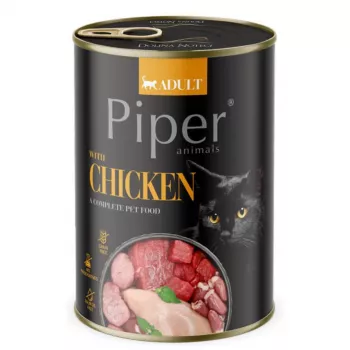 Šlapias kačių ėdalas Dolina Noteci Piper Animals su vištiena 400 g, pilnavertis suaugusioms katėms, 11% baltymų, 5% riebalų, 80% drėgmės