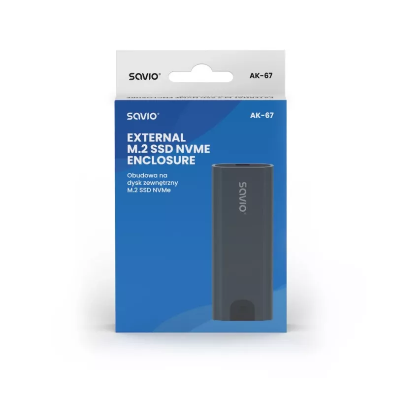 Išorinis M.2 SSD dėklas SAVIO AK-67 Pilka, USB 10 Gbit/s, vienam M.2 diskui