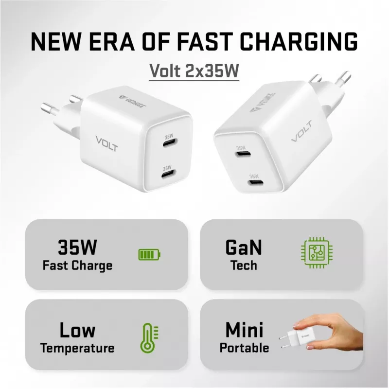Sieninis USB-C įkroviklis YENKEE G35D 2x18W Power Delivery 3.0 3A