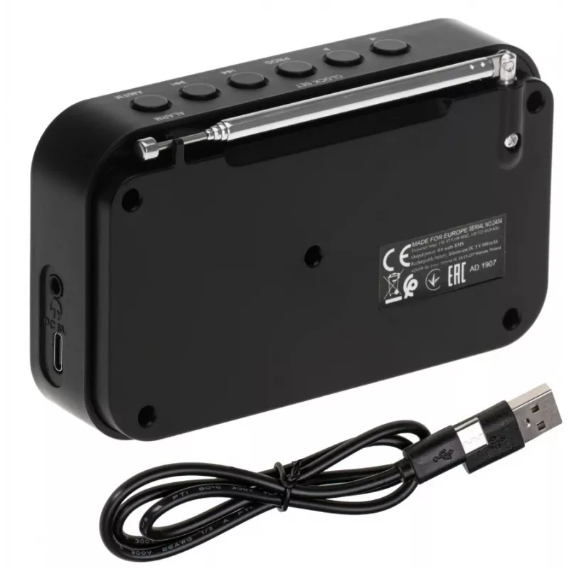 Nešiojamas skaitmeninis radijas Adler AD 1907 – AM/FM, skaitmeninis derintuvas, žadintuvas, USB-C, 600 mAh baterija, LCD, 20 stočių atmintis, teleskopinė antena
