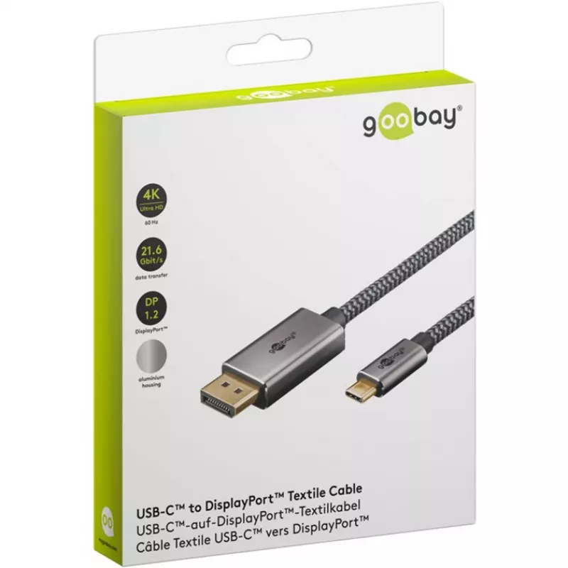 USB-C į DisplayPort adapterio laidas, 4K 60Hz, juodas/sidabrinis, 2 m, pintas