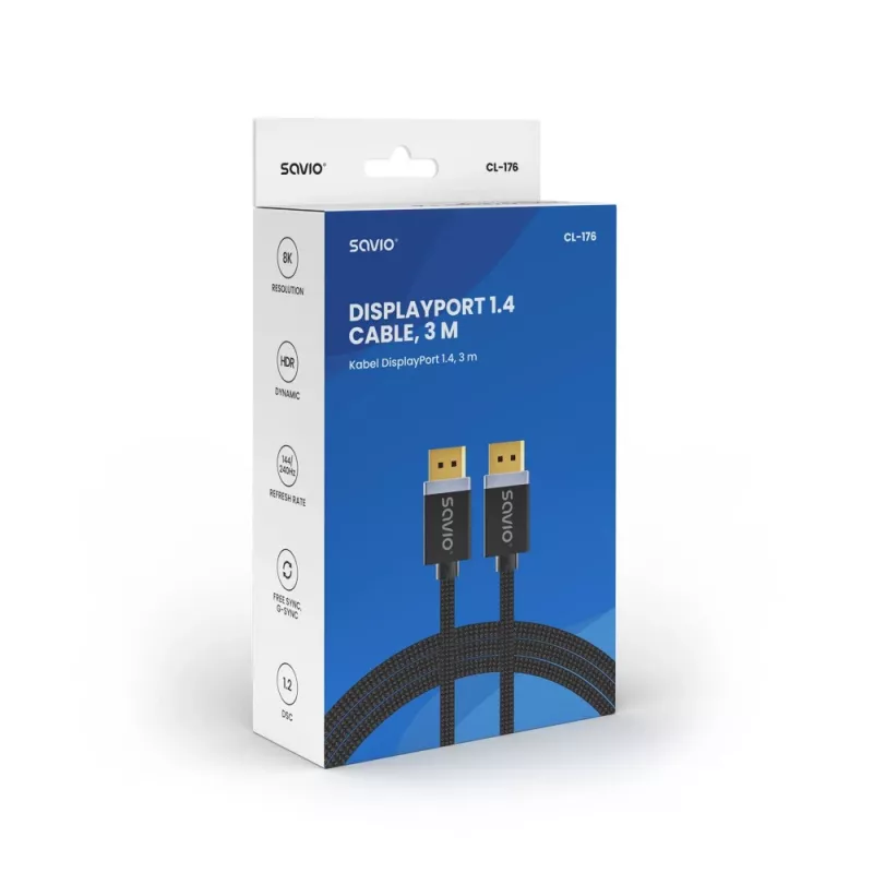 SAVIO DisplayPort 1.4 laidas (M-M), 3 m, CL-176