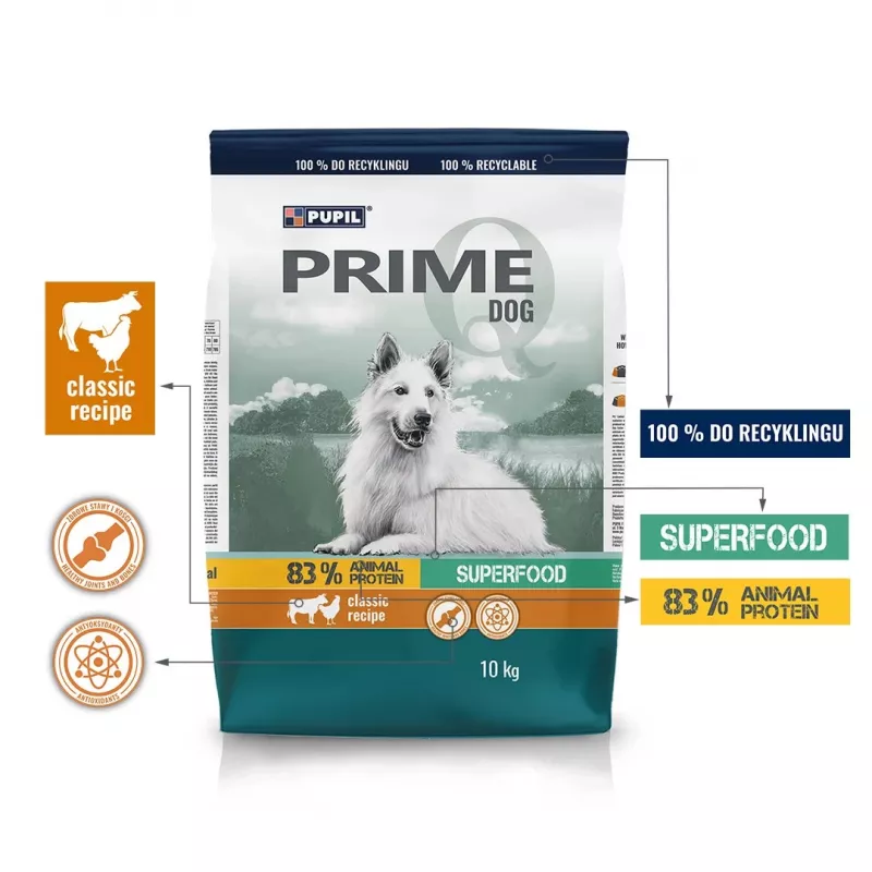PUPIL Prime Mini Rich in poultry with beef - sausi šunų ėdalai - 10kg