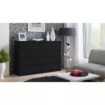 Komoda top e shop M8 140 CZERŃ — 8 stalčių, medžio drožlių plokštė, 1380×400×970 mm, juoda