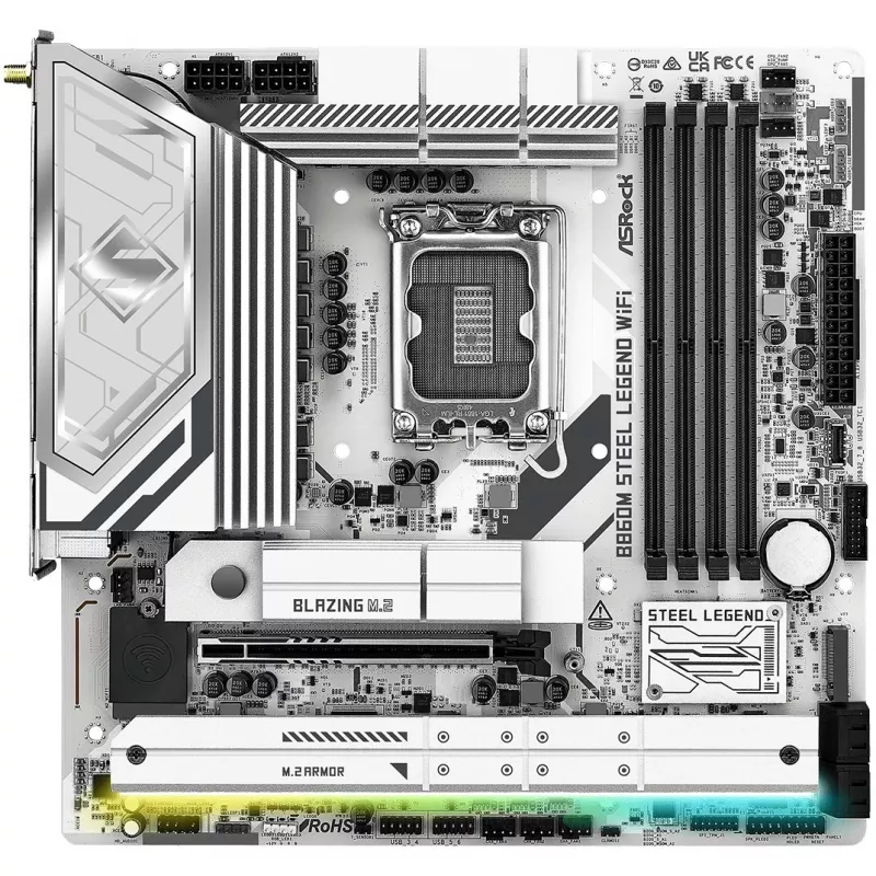 Pagrindinė plokštė ASRock B860M Steel Legend WiFi — Intel B860, LGA 1851, micro-ATX, DDR5, 4 DIMM, Wi-Fi 6E, 2.5GbE