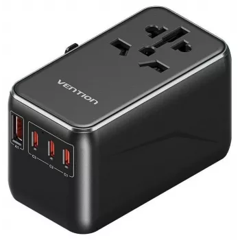 Įkroviklis Vention FJGB0 100W GaN su 3× USB-C ir 1× USB-A, juodas