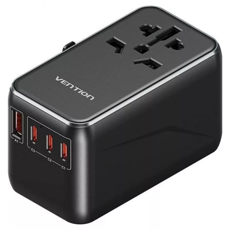 Įkroviklis Vention FJGB0 100W GaN su 3× USB-C ir 1× USB-A, juodas