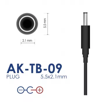 Akyga AK-TB-09 universalus maitinimo adapteris, 12 V, 0,5 A, 6 W, 5,5 x 2,1 mm, 1,4 m