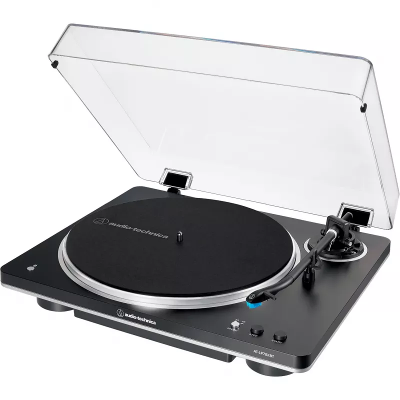 Patefonas Audio-Technica AT-LP70XBTBS, juodas/sidabrinis, visiškai automatinis, diržinė pavara, Bluetooth