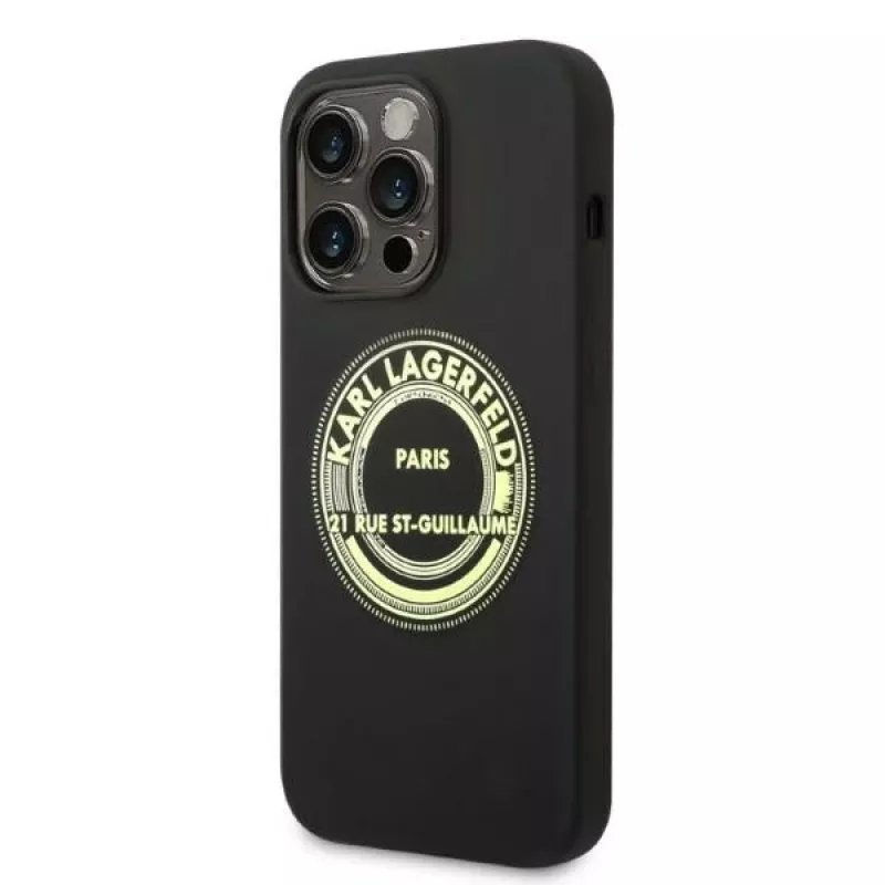 Karl Lagerfeld minkštas silikoninis dėklas RSG juodas, skirtas Apple iPhone 14 Pro KLHCP14LSRSGRCK