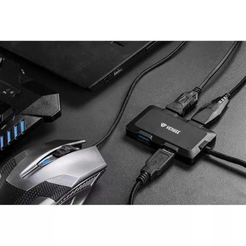 Yenkee YHB 4341BK 4 prievadų USB 3.0 šakotuvas su micro USB maitinimo įėjimu