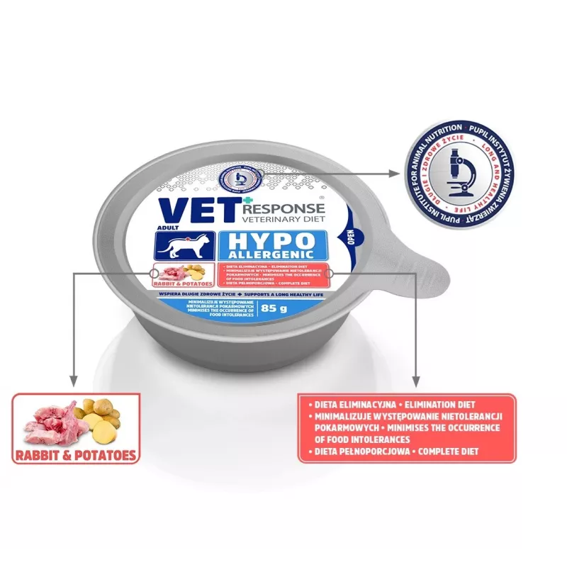 VET RESPONSE Hypoallergenic Rabbit – šlapias ėdalas katėms – 85 g