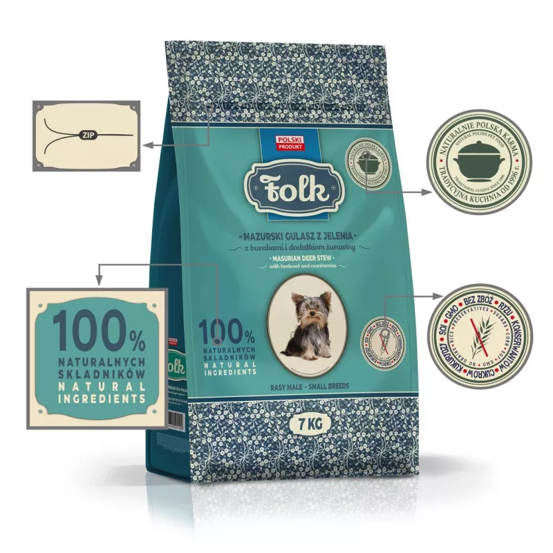 FOLK Small breeds Traditional masurian elnienos troškinys su burokėliais ir spanguolėmis - sausas šunų maistas - 7kg