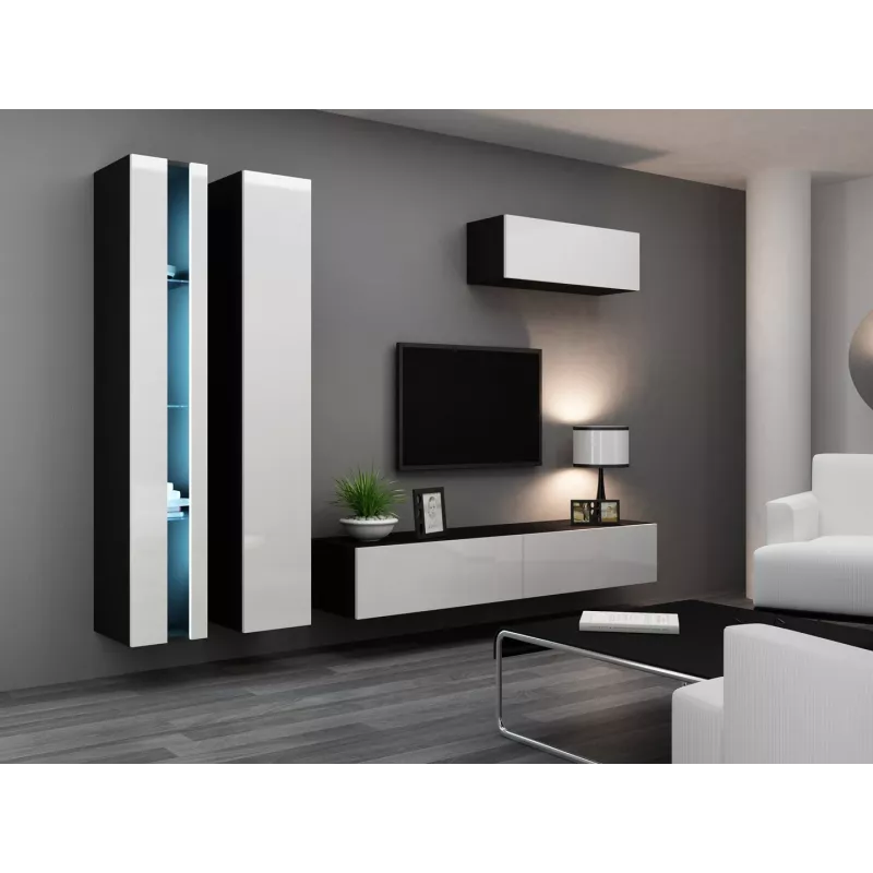 TV stovas Cama Meble VIGO NEW 30/180/40, 1800×400×300 mm, juodas viršus, medžio drožlių plokštės rėmas
