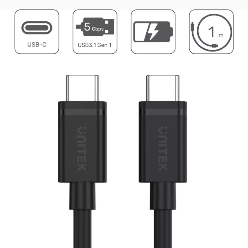 USB kabelis UNITEK Y-C477BK USB 3.2 Gen 1 1m USB-C juodas