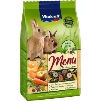 Pilnas granuliuotas pašaras suaugusiems triušiams Vitakraft Menu Vital 3 kg – grūdų skonio, 12,5% žaliavinės ląstelienos, virškinimo palaikymui, maišas
