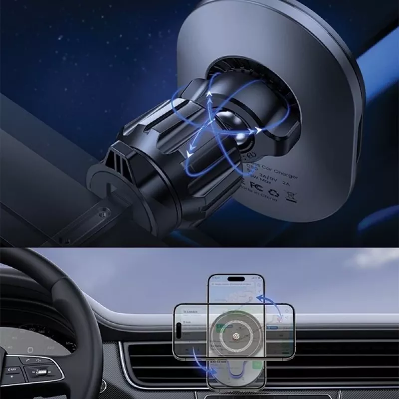 Automobilinis laikiklis su Magsafe 15W indukciniu įkrovimu, juodas