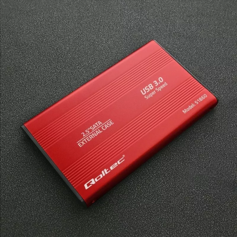 Išorinis HDD/SSD dėklas QOLTEC 51860 2,5 colio SATA III diskams, USB Type-A, 5 Gbit/s, aliuminis, raudonas