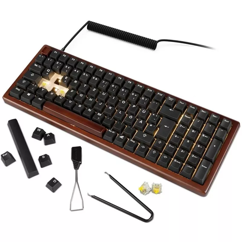 Klaviatūra Sharkoon SGK50 S2, USB, QWERTZ, vokiška, medžio apdaila