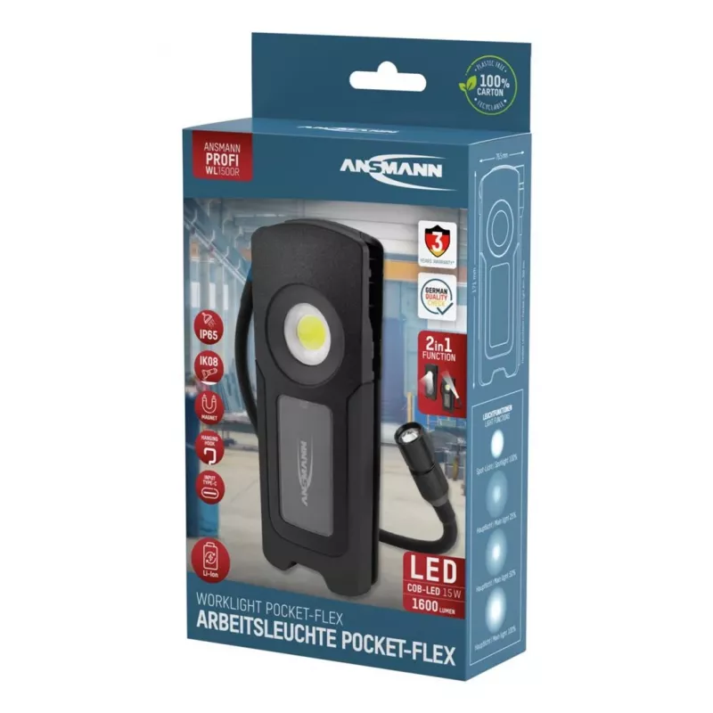 Ansmann WL1500R Pocket Flex LED rankinė lempa juoda 17,1 cm 6000K