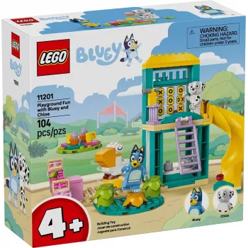 LEGO kaladėlių rinkinys 11201 Žaidimų aikštelės pramogos su Blue ir Chloe – minifigūrėlės, žaidimo scena